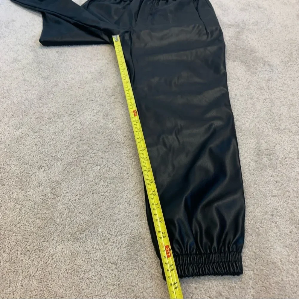 Zara black faux leather vegan joggers pull on Sz M NWT - Picture 11 of 13